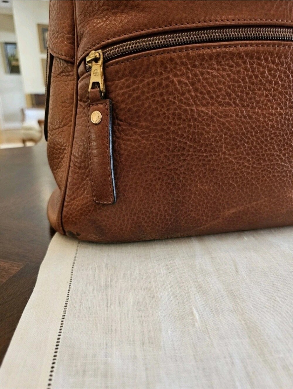 Longchamp Cosmos Large Brown Pebble Leather Tote Satchel Zip Closure Gold France - Picture 10 of 16